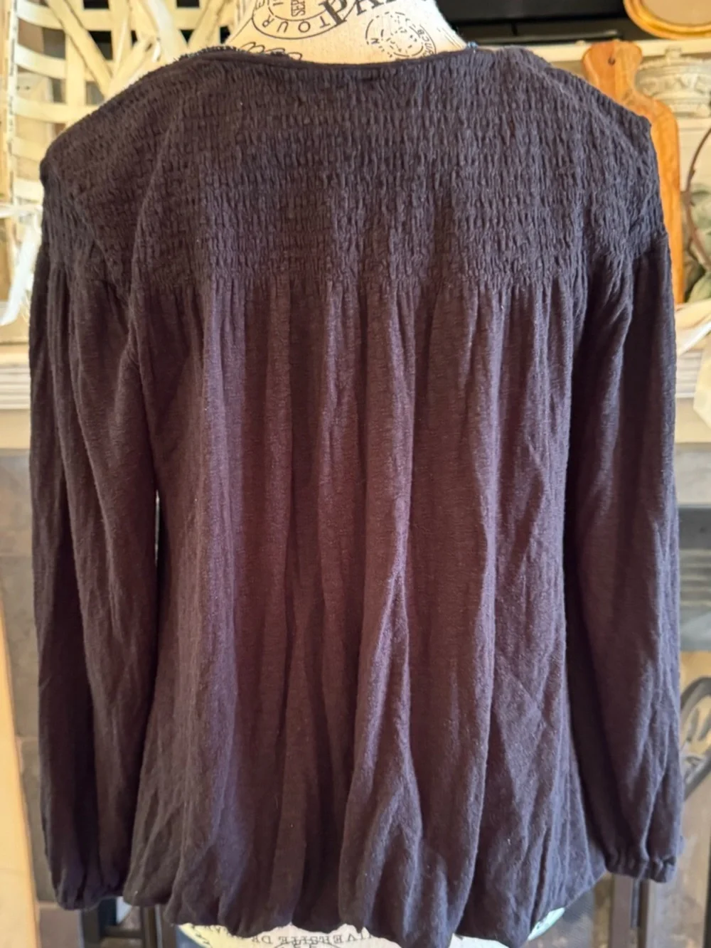FREE PEOPLE Women's Boho Begonia Black Embroidered Bubble Hem Top Yellow Large